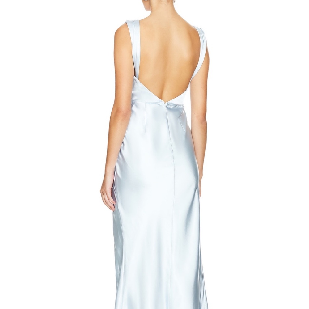 Blue Backless Slip Dress Plunge Neckline